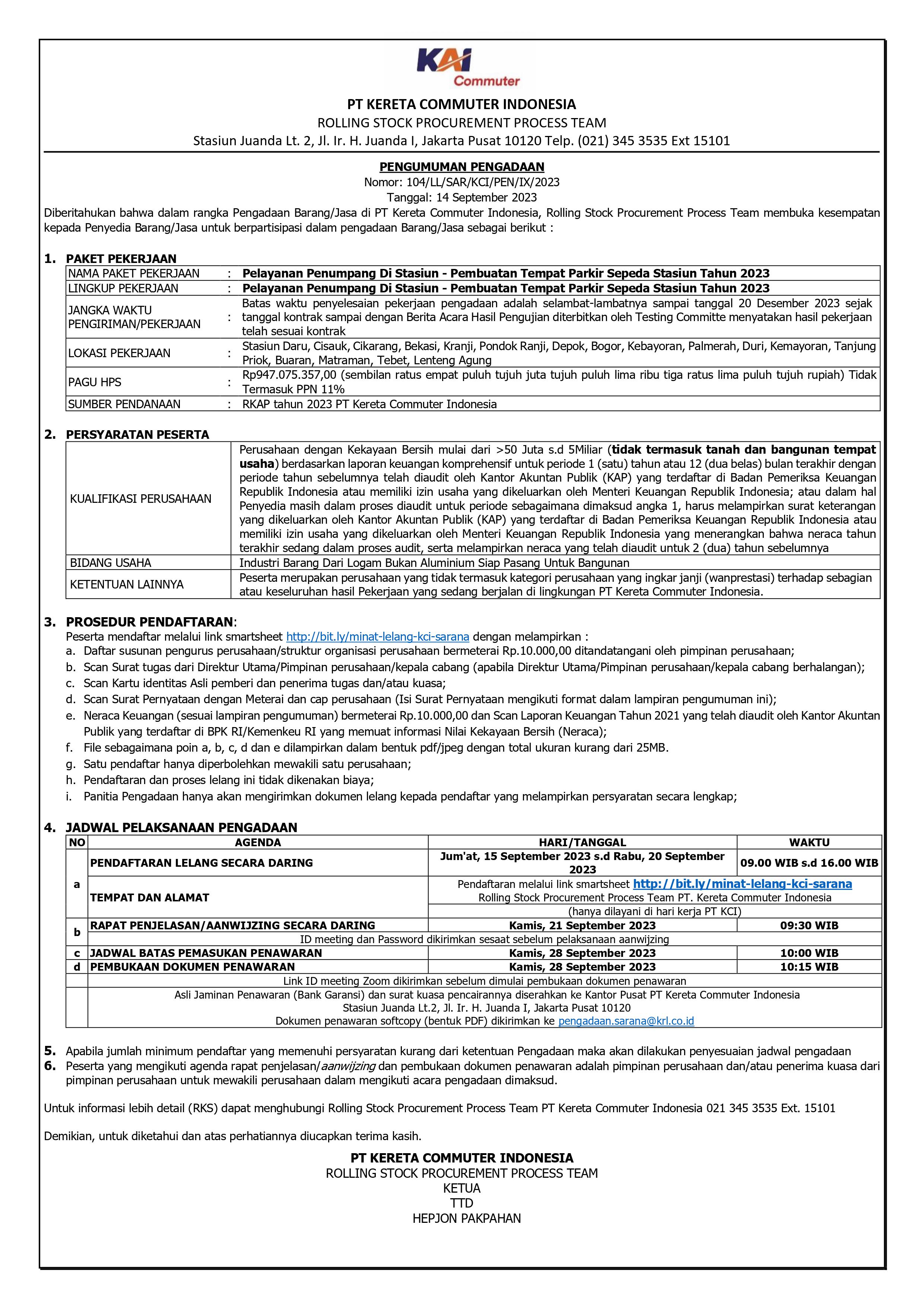 104 pengumuman pengadaan parkir sepeda